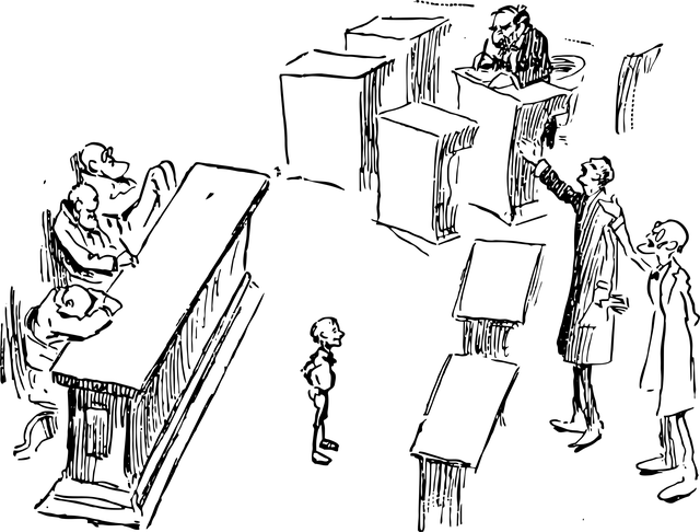 kreslená skica soudu